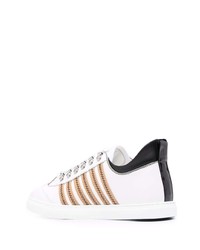 weiße horizontal gestreifte Leder niedrige Sneakers von DSQUARED2