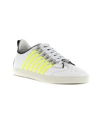 weiße horizontal gestreifte Leder niedrige Sneakers von DSQUARED2