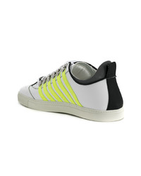 weiße horizontal gestreifte Leder niedrige Sneakers von DSQUARED2