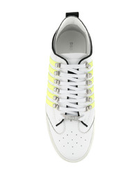 weiße horizontal gestreifte Leder niedrige Sneakers von DSQUARED2