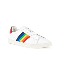 weiße horizontal gestreifte Leder niedrige Sneakers von DSQUARED2