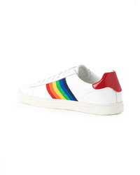 weiße horizontal gestreifte Leder niedrige Sneakers von DSQUARED2