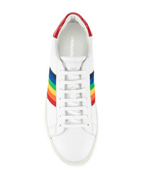 weiße horizontal gestreifte Leder niedrige Sneakers von DSQUARED2