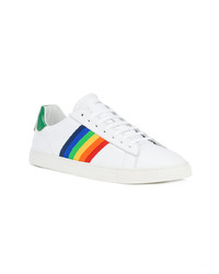 weiße horizontal gestreifte Leder niedrige Sneakers von DSQUARED2