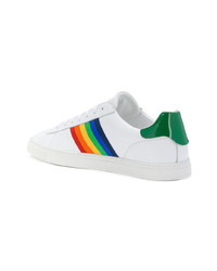 weiße horizontal gestreifte Leder niedrige Sneakers von DSQUARED2