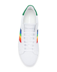 weiße horizontal gestreifte Leder niedrige Sneakers von DSQUARED2