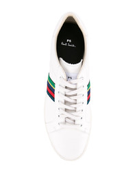 weiße horizontal gestreifte Leder niedrige Sneakers von Ps By Paul Smith