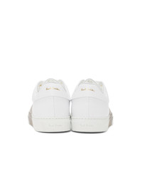weiße horizontal gestreifte Leder niedrige Sneakers von Paul Smith