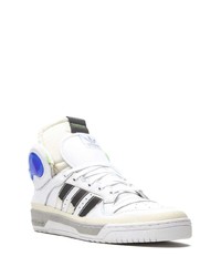 weiße horizontal gestreifte Leder niedrige Sneakers von adidas