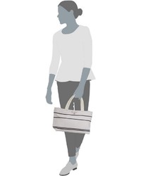 weiße horizontal gestreifte Shopper Tasche aus Leder von Marc O'Polo