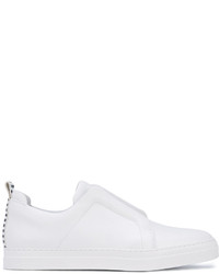 weiße horizontal gestreifte Slip-On Sneakers aus Leder von Pierre Hardy