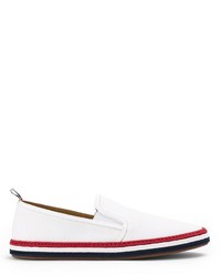 weiße horizontal gestreifte Slip-On Sneakers aus Leder von Thom Browne