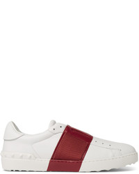 weiße horizontal gestreifte Slip-On Sneakers aus Leder von Valentino