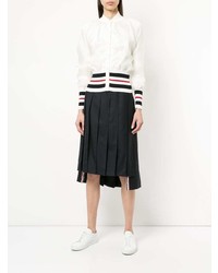 weiße horizontal gestreifte Strickjacke von Thom Browne