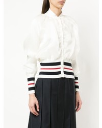 weiße horizontal gestreifte Strickjacke von Thom Browne