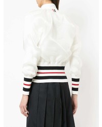 weiße horizontal gestreifte Strickjacke von Thom Browne