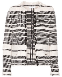 weiße horizontal gestreifte Tweed-Jacke