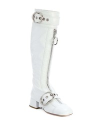 weiße kniehohe Stiefel aus Leder von Miu Miu