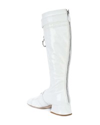 weiße kniehohe Stiefel aus Leder von Miu Miu