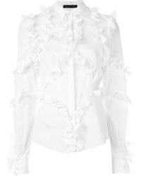 weiße Langarmbluse mit Rüschen von Alexander McQueen
