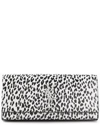 weiße Leder Clutch mit Leopardenmuster von Saint Laurent