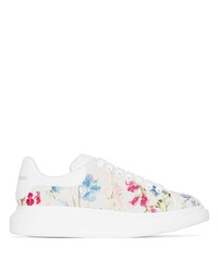weiße Leder niedrige Sneakers mit Blumenmuster von Alexander McQueen