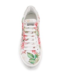 weiße Leder niedrige Sneakers mit Blumenmuster von Philipp Plein