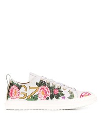weiße Leder niedrige Sneakers mit Blumenmuster von Giuseppe Zanotti