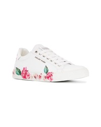 weiße Leder niedrige Sneakers mit Blumenmuster von Philipp Plein