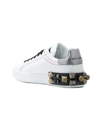 weiße Leder niedrige Sneakers mit Blumenmuster von Dolce & Gabbana