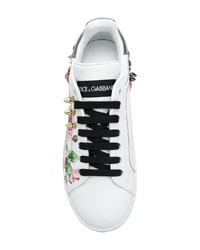 weiße Leder niedrige Sneakers mit Blumenmuster von Dolce & Gabbana