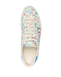 weiße Leder niedrige Sneakers mit Blumenmuster von Gucci