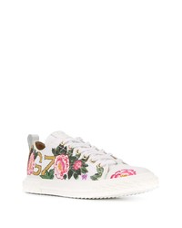 weiße Leder niedrige Sneakers mit Blumenmuster von Giuseppe Zanotti