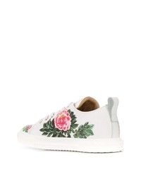 weiße Leder niedrige Sneakers mit Blumenmuster von Giuseppe Zanotti