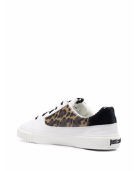 weiße Leder niedrige Sneakers mit Leopardenmuster von Just Cavalli