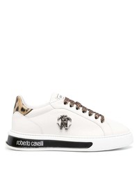 weiße Leder niedrige Sneakers mit Leopardenmuster von Roberto Cavalli