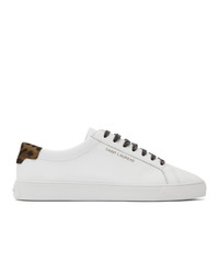 weiße Leder niedrige Sneakers mit Leopardenmuster von Saint Laurent