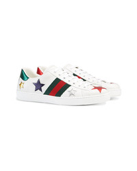 weiße Leder niedrige Sneakers mit Sternenmuster von Gucci