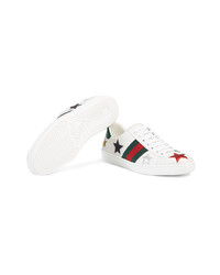 weiße Leder niedrige Sneakers mit Sternenmuster von Gucci