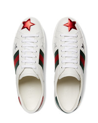 weiße Leder niedrige Sneakers mit Sternenmuster von Gucci