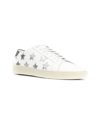 weiße Leder niedrige Sneakers mit Sternenmuster von Saint Laurent