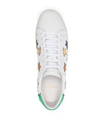 weiße Leder niedrige Sneakers mit Sternenmuster von Saint Laurent