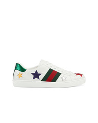 weiße Leder niedrige Sneakers mit Sternenmuster von Gucci