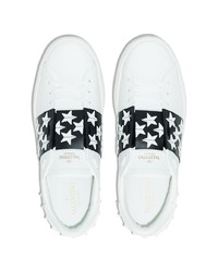 weiße Leder niedrige Sneakers mit Sternenmuster von Valentino Garavani