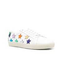 weiße Leder niedrige Sneakers mit Sternenmuster von Saint Laurent