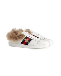 weiße Leder niedrige Sneakers von Gucci