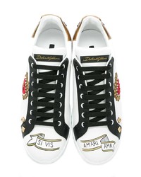 weiße Leder niedrige Sneakers von Dolce & Gabbana