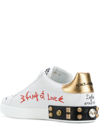 weiße Leder niedrige Sneakers von Dolce & Gabbana