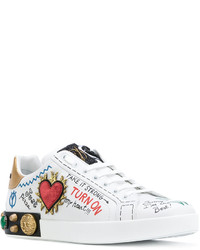 weiße Leder niedrige Sneakers von Dolce & Gabbana