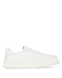 weiße Leder niedrige Sneakers von Jil Sander